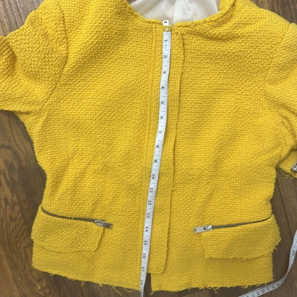 ZARA Academia Clueless Yellow Tweed Cotton Linen Zip Up Cropped Blazer large (M) - Picture 11 of 12